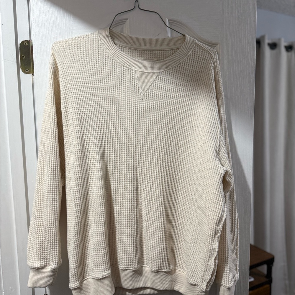 aerie Cream Waffle Knit Long Sleeve Top